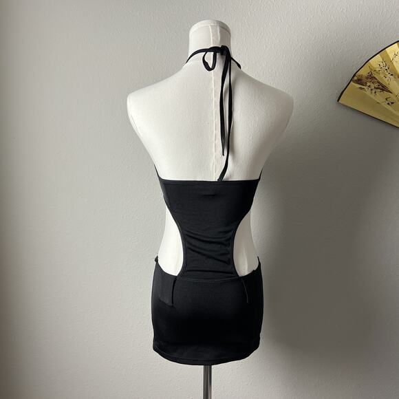 y2k vintage black cutout minimalist sexy bodycon halter club party mini dress - Picture 5 of 8